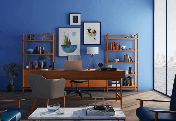10 Ways to Turn Your Room Into A Functional Man Cave Office - Man Cave Office Blue Walls
